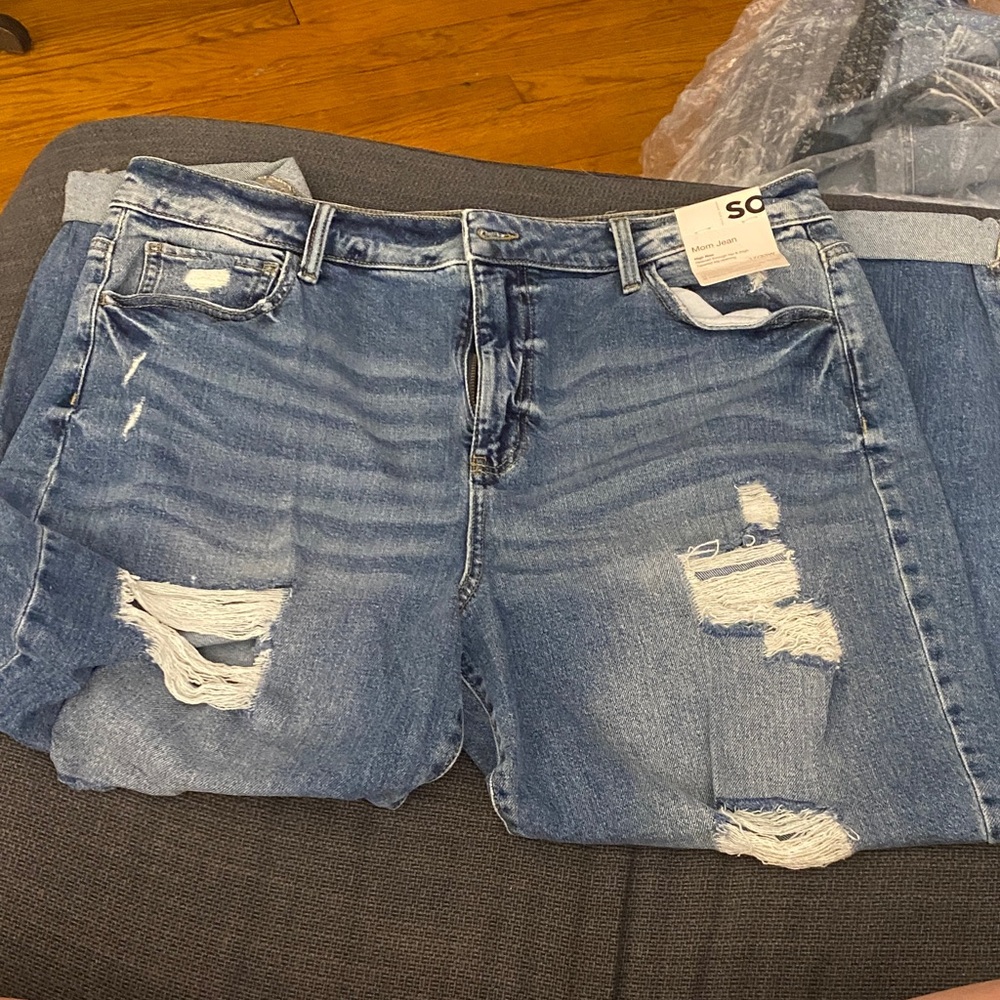 SO Women's Ripped Blue Mom jean /Boyfriend Jeans